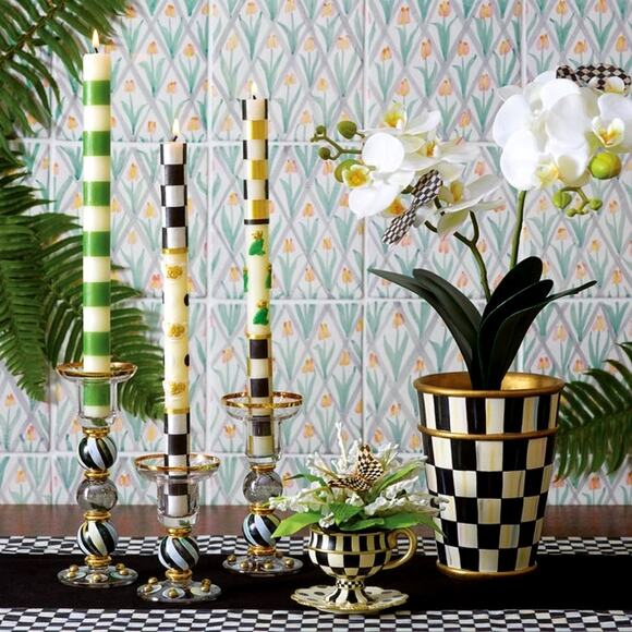 Brand New Mackenzie-Childs Bands Green Dinner Candles, Set of 2 - Picture 2 of 3